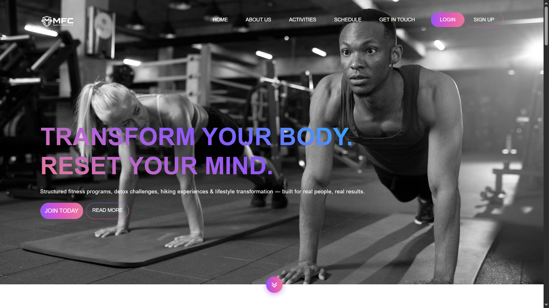 Mash Fitness Club website